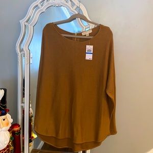 Michael Kors dark camel sweater with gold zipper. Never been worn. Size XL.